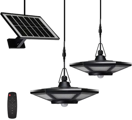 GDPLUS Set of 2 Hanging Solar Lights Street 7W 1000lm Cold White 6000K with Motion Sensor and Remote Control IP65