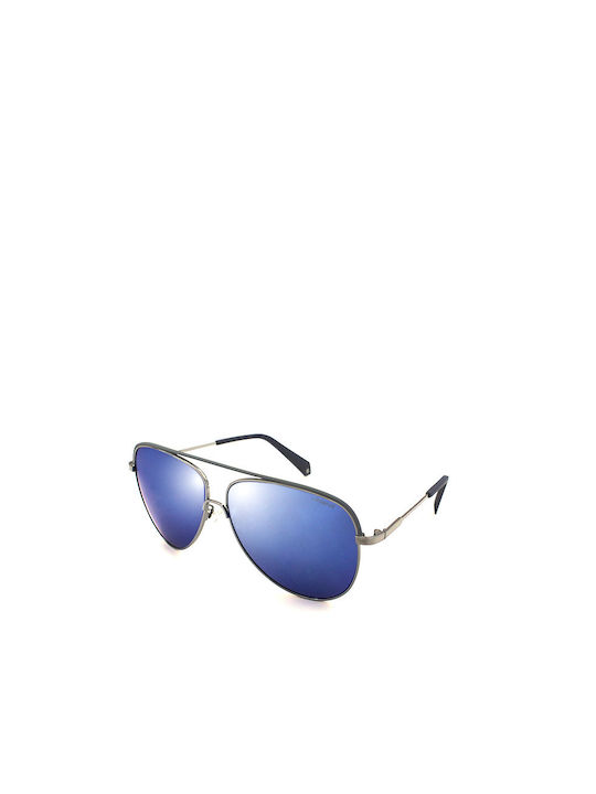 Polaroid Men's Sunglasses with Silver Metal Frame and Blue Polarized Mirror Lens PLD2054/S 6LB/62
