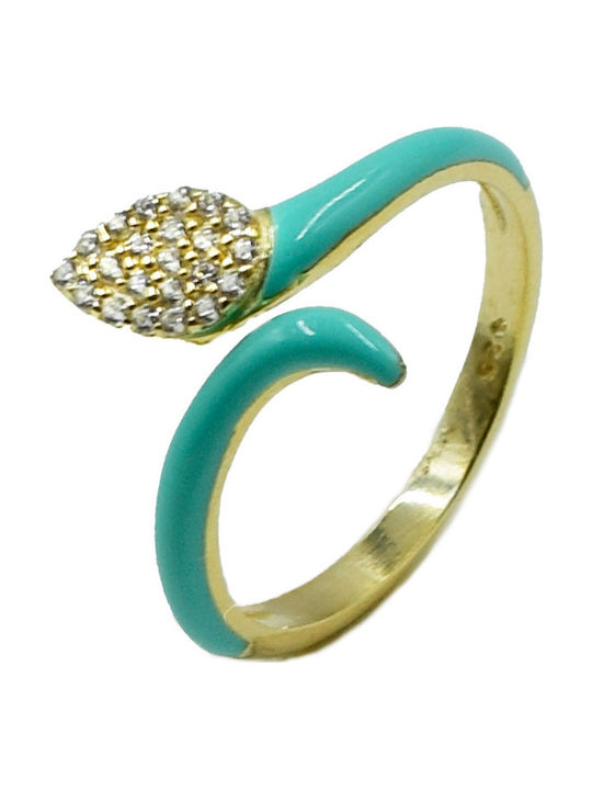 Poco Loco Damen Ring mit Emaille aus Silber Vergoldet