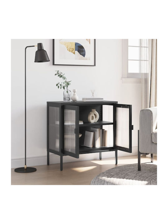 Floor-standing Living Room Display Cabinet made of Metal with Glass Black 70x35x70cm