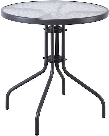 Baleno Outdoor Dinner Free Standing Table with Glass Surface and Metal Frame Gray 70x70x70cm
