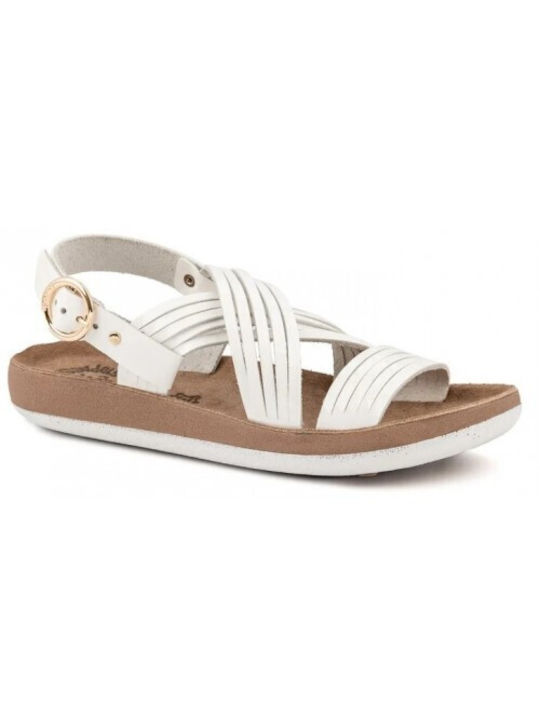 Fantasy Sandals Linda Leather Women's Flat Sandals Anatomic in White Color