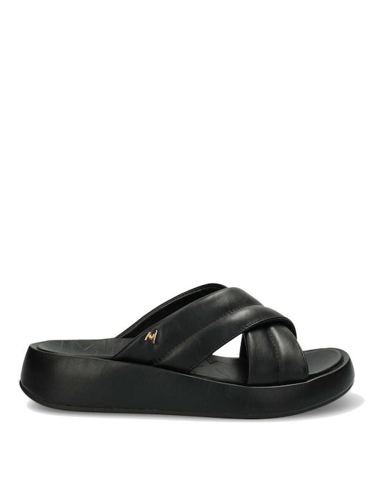 Mexx Flatforms Synthetic Leather Crossover Women's Sandals Black