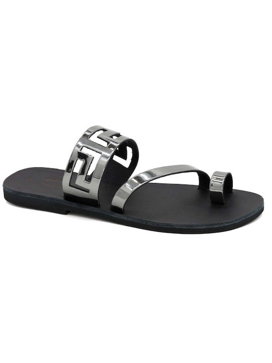 Leather Silver Women's Flat Sandals