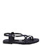 Leather Women's Flat Sandals in Black Color