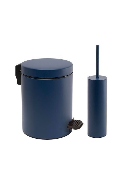 Pam & Co Plastic Toilet Brush and Bin Set with Soft Close Lid 3lt Blue