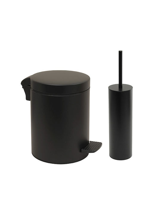 Pam & Co Metallic Toilet Brush and Bin Set with Soft Close Lid 5lt Black