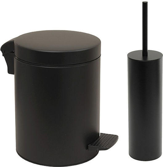 Pam & Co Metalic Set coș de gunoi și perie pentru baie Închidere lentă 5lt Negru