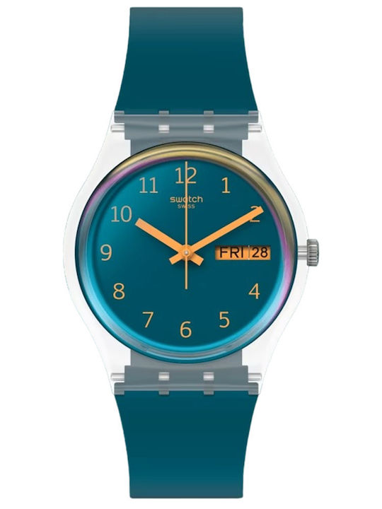 Swatch AWAY Дамски Часовник 34mm Кварцов с Син Каучуков Каишка