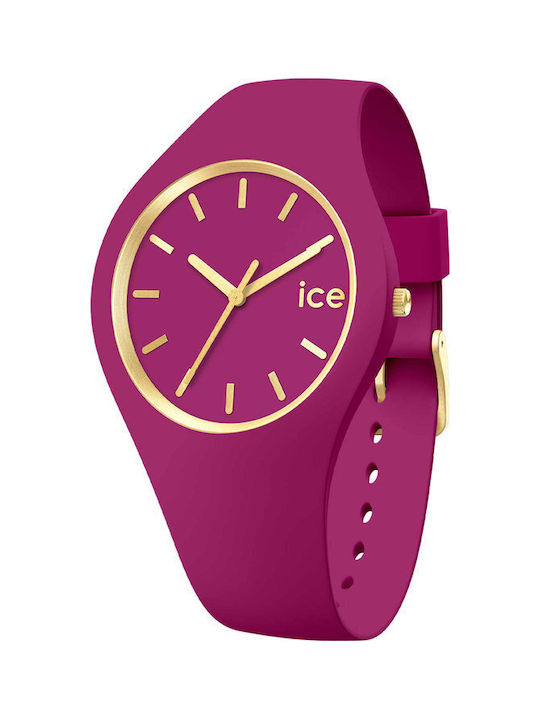 Ice Glam Brushed Uhr mit Fuchsie Kautschukarmband