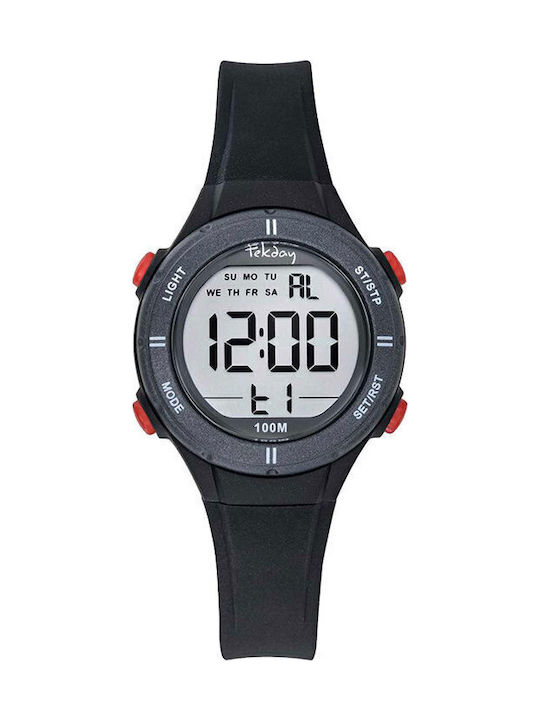 Tekday Ψηφιακό Γυναικείο Ρολόι 32mm Χρονογράφος Μπαταρίας με Μαύρο Καουτσούκ Λουράκι
