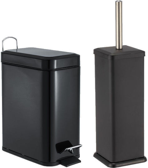 Happy House Inox Set coș de gunoi și perie pentru baie 5lt Negru