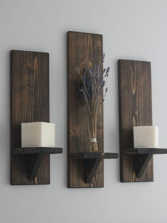 Garkost Creations Gardikiotis Kerzenhalter-Set Holz in Braun Farbe 12x12x0.75cm 3Stück