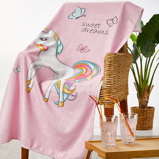 Whitegg Kids Beach Towel Pink Unicorns 145x75cm