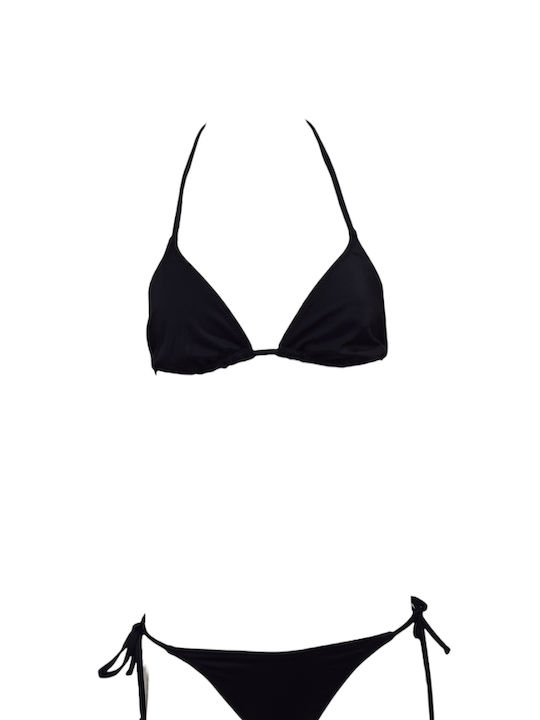 Apple Boxer Bikini Set Triangle Top & Slip Bottom with Laces with Adjustable Straps Black