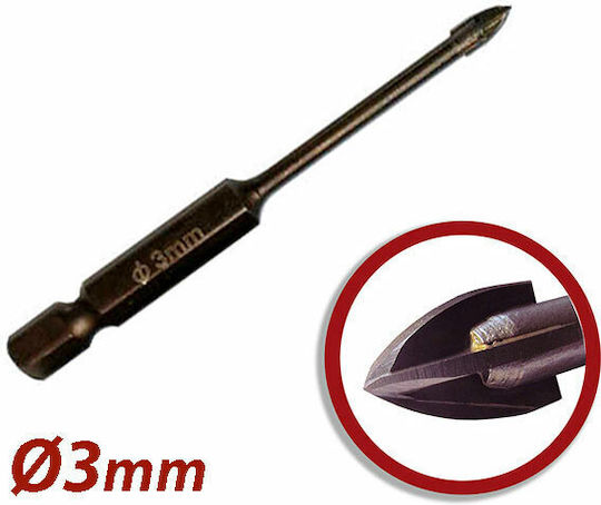 Harden Four-Cut Drill Carbide with Hexagonal Shank for Glass και Tiles 3mm