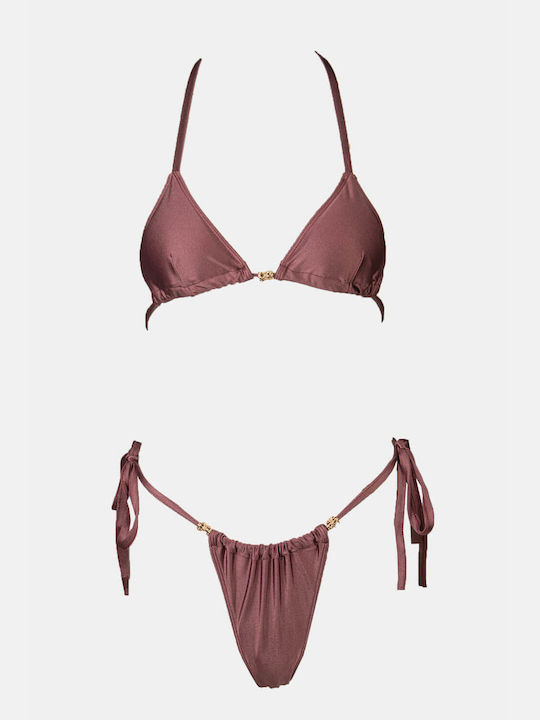 Luigi Padded Bikini Set Triangle Top & Slip Bottom Brown