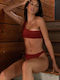 Terry Set Bikini Με Έναν Ώμο Μπορντό