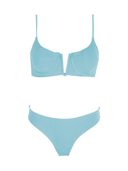 Luigi Underwire Bikini Set Bra & Brazil Bottom with Adjustable Straps Turquoise