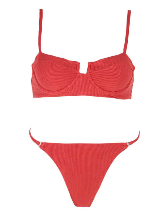 Luigi Padded Underwire Bikini Set Bra & Brazil Bottom with Adjustable Straps Pink
