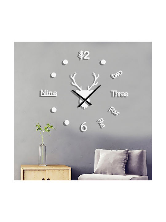 3D Wall Clock Sticker Metallic Silver