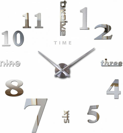 3D Wanduhr Aufkleber Spiegel Silber Ø50cm