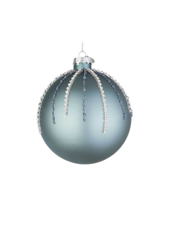Hängendes Kugel Ornament Ornament Glas Türkis mit Glitzer 10cm