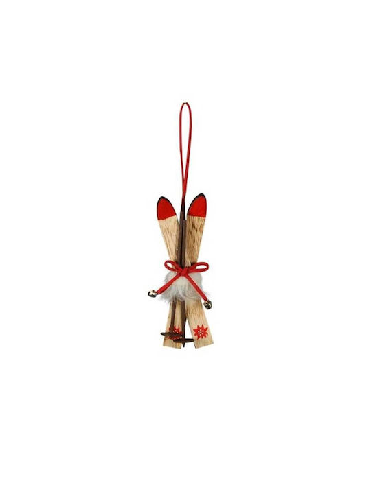 Hanging Ornament Ice Skate Wooden Red 12x12cm