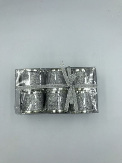 Hängendes Ornament Trommelstock Silber mit Glitzer Set 6Stück