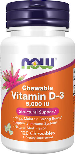 Now Foods Vitamin D-3 Vitamin for Immune System Boost & Bone Health 5000iu Energy 120 chewable tabs