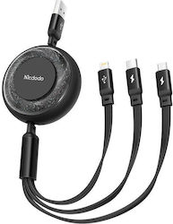 Mcdodo Flat / Retractable USB to Type-C / Lightning / micro USB Cable Μαύρο 1.2m (CA-3570)