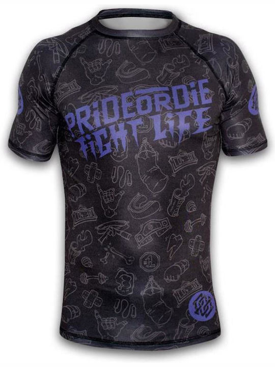 PrideOrDie Bărbați Cu mânecă scurtă Tricou POD148 pentru Jiu-Jitsu Neagră