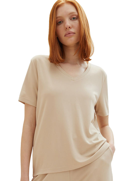 Tom Tailor Damen Bluse Kurzärmelig Beige