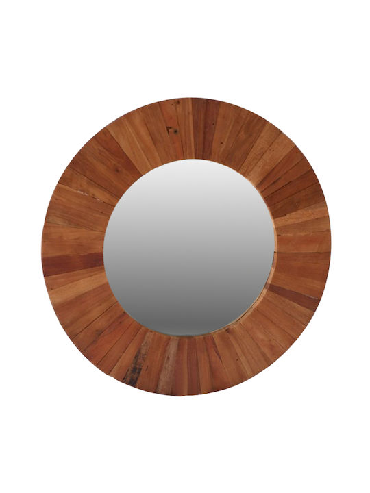 Wall Mirror with Beige Wooden Frame Diameter 100cm 1pcs