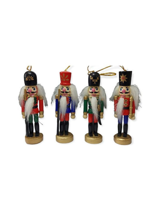 Christmas Wooden Nutcracker Ornament Multicolour 11x11cm 4pcs