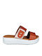 Leather Women's Flat Sandals Anatomic in Tabac Brown Color