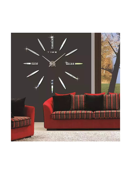 3D Wall Clock Sticker Mirror Silver