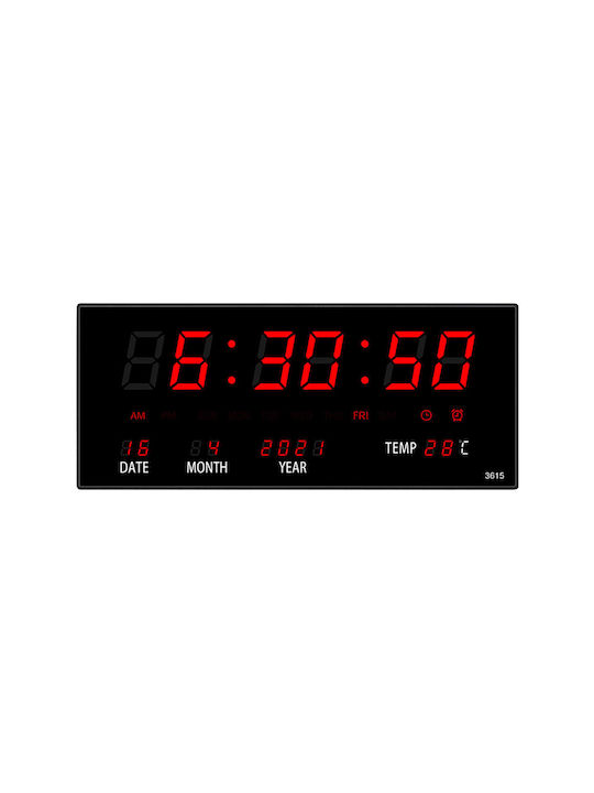 Wall Clock Digital Plastic Black 36x15cm