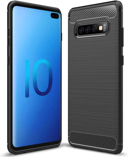 Techsuit Carbon Umschlag Rückseite Silikon Schwarz (Galaxy S10+)