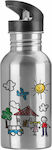 Kids Stainless Steel Water Bottle with Straw Silver 600ml