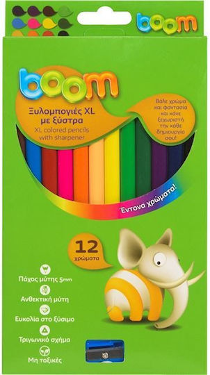 Boom Set de creioane colorate cu vârf gros 12buc Pachet de 1 ambalaje