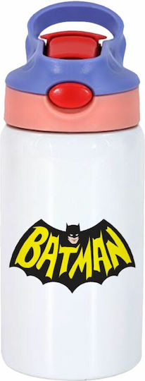 Koupakoupa Kids Water Bottle Batman Stainless Steel with Straw White 350ml
