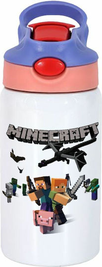 Koupakoupa Stainless Steel Kids Water Bottle Minecraft with Straw White 350ml