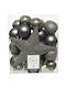 Hanging Ornament Mix Ornaments Plastic Gray with Glitter 8cm Set 33pcs