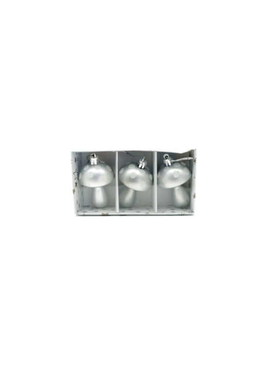Ornament suspendat Ciupercă Plastic Argintiu 7x5buc Set 3buc