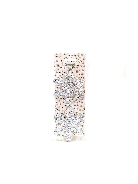 Hanging Snowflake Ornament Plastic Silver 10x10cm Set 2pcs