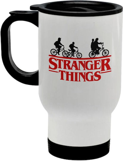 Koupakoupa Stranger Things Ποτήρι Θερμός Ανοξείδωτο 450ml Λευκό με Λαβή