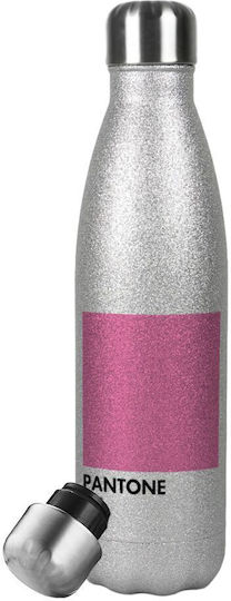 Pantone Μπουκάλι Θερμός Ανοξείδωτο 500ml Ασημί με Καλαμάκι