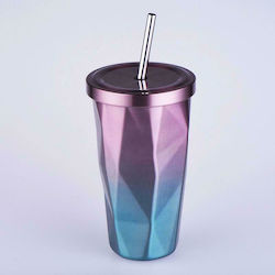 Sugar Love Glass Thermos Stainless Steel Multicolour 480ml with Straw