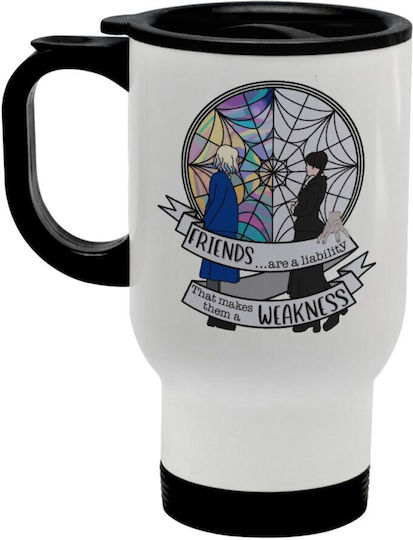 Koupakoupa Stainless Steel Thermos Bottle 450ml White with Handle Straw and Mouthpiece